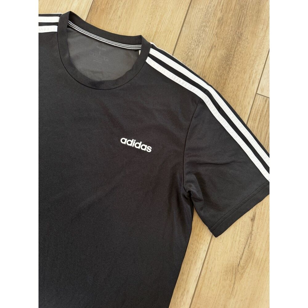 Adidas Climalite Black T-Shirt Mens Large 3 Stripe Athletic Gym Shirt Logo Sport - Picture 3 of 10